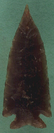 Kirk corner-notched point made from translucent Knife River chert